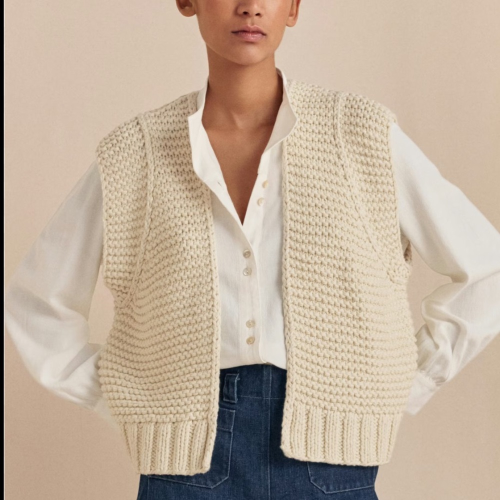 Poetry Hand-Knitted Organic Cotton Waistcoat Open Cardigan Sweater